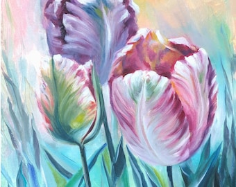 Tulip Painting Floral Original Art Oil Painting 16" x 20" by ArtByBrencane
