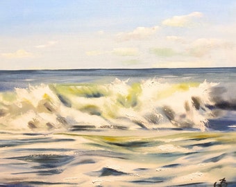 Ocean Wave Painting Seascape Original Art California Artwork Coastal Oil Painting 16 by 20 Inches By ArtByBrencane