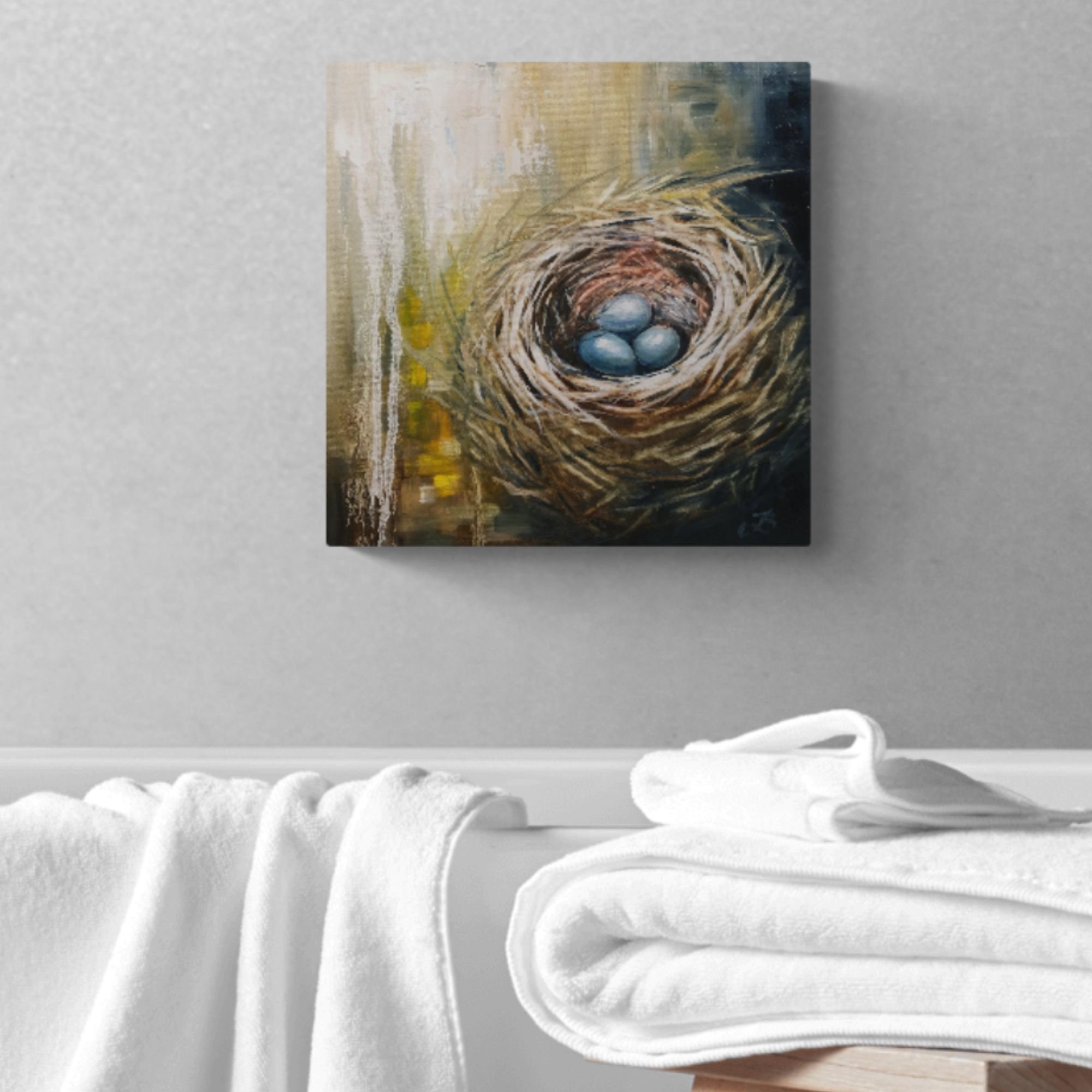 Bird Nest Painting Meadow Original Art Bird Nest Wall Art Meadow