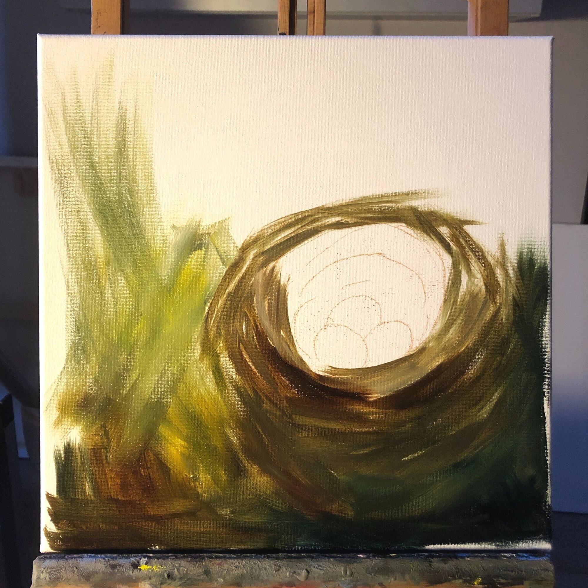Bird Nest Painting Meadow Original Art Bird Nest Wall Art Meadow