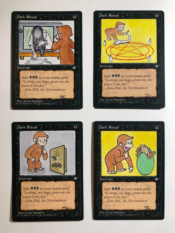 Curious George Dark Ritual Magic the Gathering MTG Alter Set of 4 Gift  Nerdy Unique Custom Art Funny Monkey Horror Birthday Commander EDH - Etsy