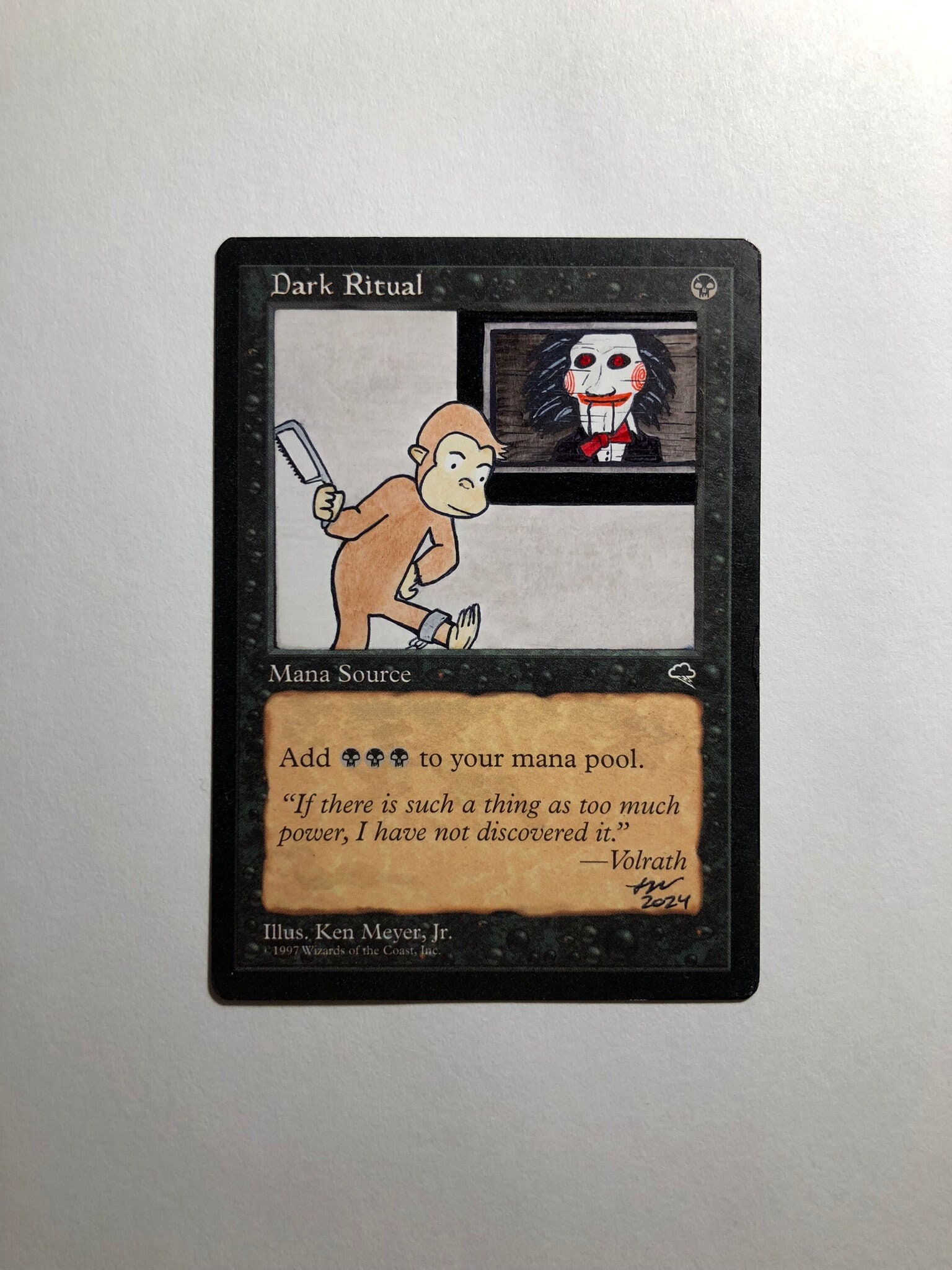 Curious George Dark Ritual Magic the Gathering MTG alter Saw Gift Nerdy Unique Custom Art Funny Monkey Horror Birthday Commander EDH Game