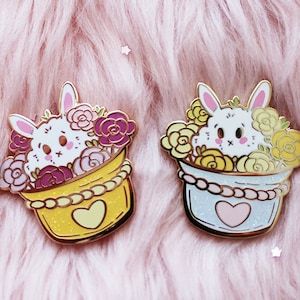 Bunny Flower Pot Enamel Pin Kawaii