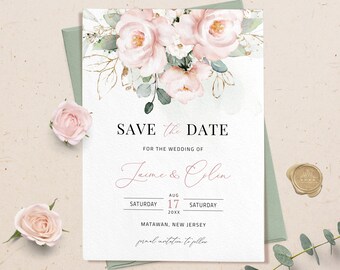 Fantasy Orange Floral Personalised Save the Date card on White card