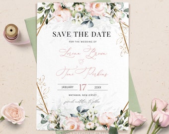 Succulents Save the Date Classic Purple Pink Wedding Wedding Bouquet Floral Original Watercolor Blue Boho Calligraphy Roses