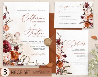 DIY Wedding announcement Set with invitation Wedding Invitation set Orange Abstract wedding suite details rsvp and reception cards