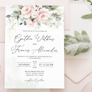 Pink Wedding Invitation, floral wedding invite, Invite with rsvp, Editable invitation template, blush pink invitation, editable, LILIAN image 10