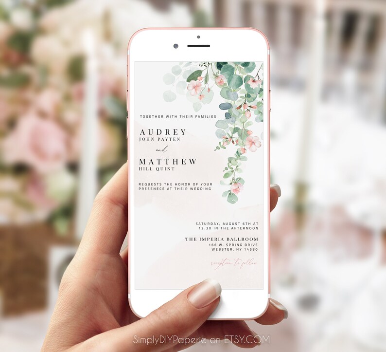 YUNA Wedding Electronic Invitation Greenery Text Invitation Etsy