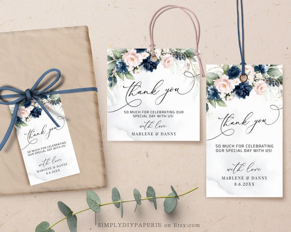 NAVI editable Wedding Thank you Blush and Navy Thank you Template Thank ...