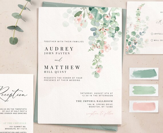 greenery wedding invitations etsy