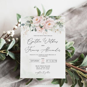 Pink Wedding Invitation, floral wedding invite, Invite with rsvp, Editable invitation template, blush pink invitation, editable, LILIAN image 5