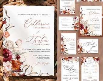 autumn wedding invitation template, Rustic Fall Wedding Invite, rustic wedding invitation template download, Rustic Bohemian Invite, ELISE