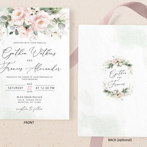 Pink Wedding Invitation, floral wedding invite, Invite with rsvp, Editable invitation template, blush pink invitation, editable, LILIAN image 2