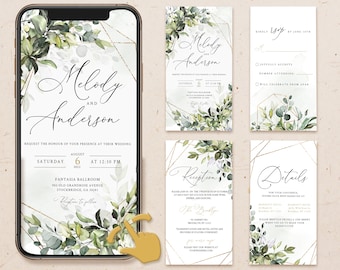 Electronical wedding invitation with rsvp, evite with rsvp, Evite wedding invitation, Greenery Invitation, Text message wedding invite, MIRA