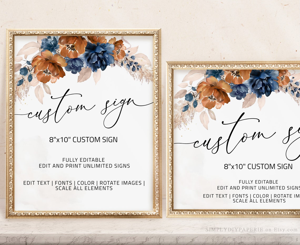 Fall Wedding Sign Navy and Rust Orange Wedding Decor Burnt image 1