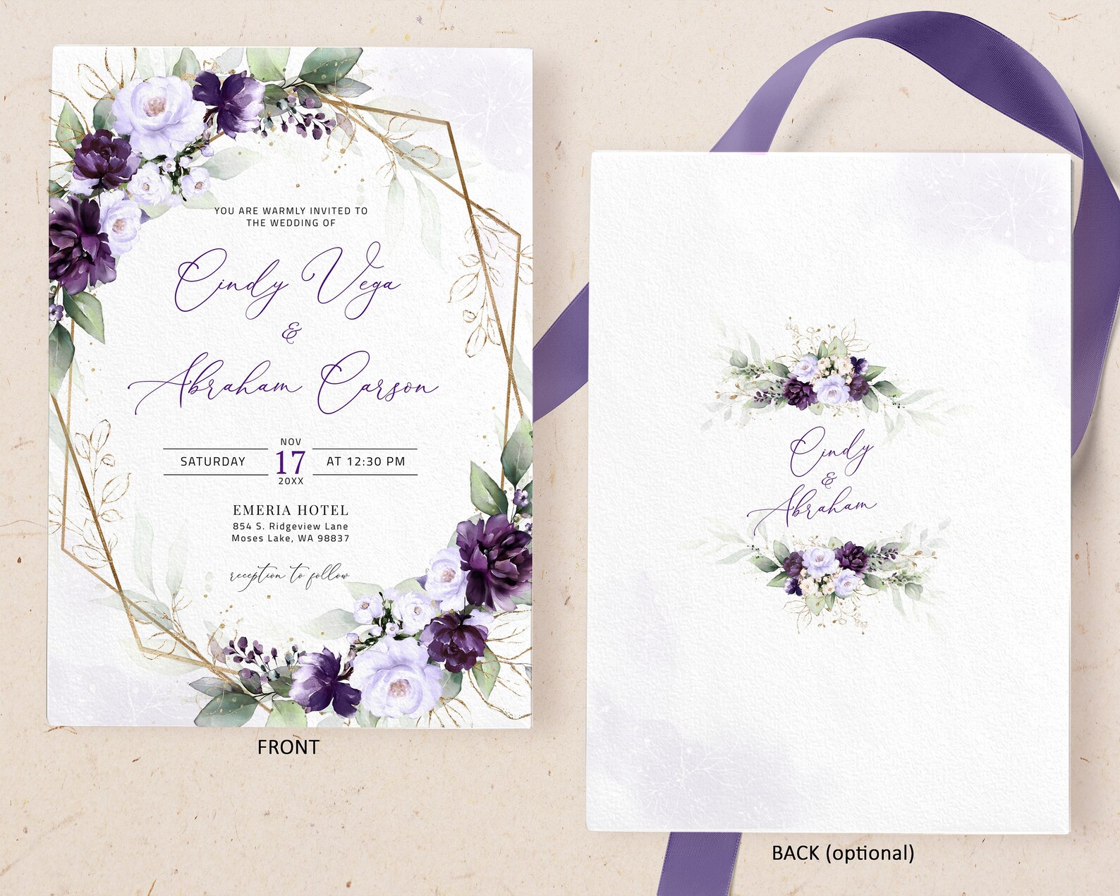 Plum Wedding Invitation Template Purple Wedding Invitation - Etsy