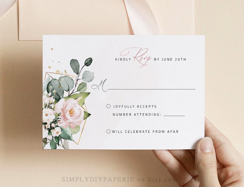 Blush pink floral invitation wedding template set invitation with rsvp wedding bundle template download elegant floral Invitation LILIA