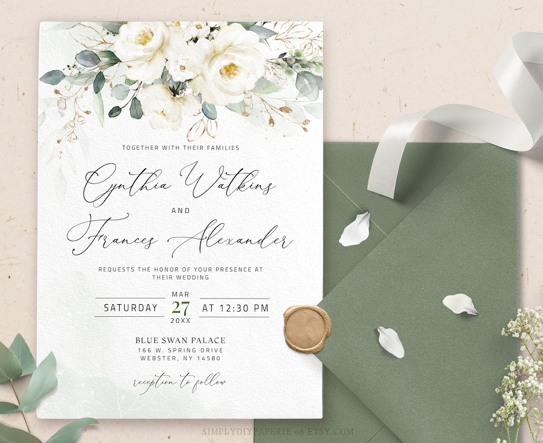 Ivory & White Floral Boxed Wedding Invitations