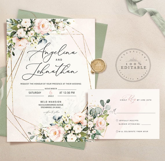 Greenery Stationery Template Any Occasion Printable Template DIY Blush Garden Template Announcement Instant Download 5x7| MS WORD