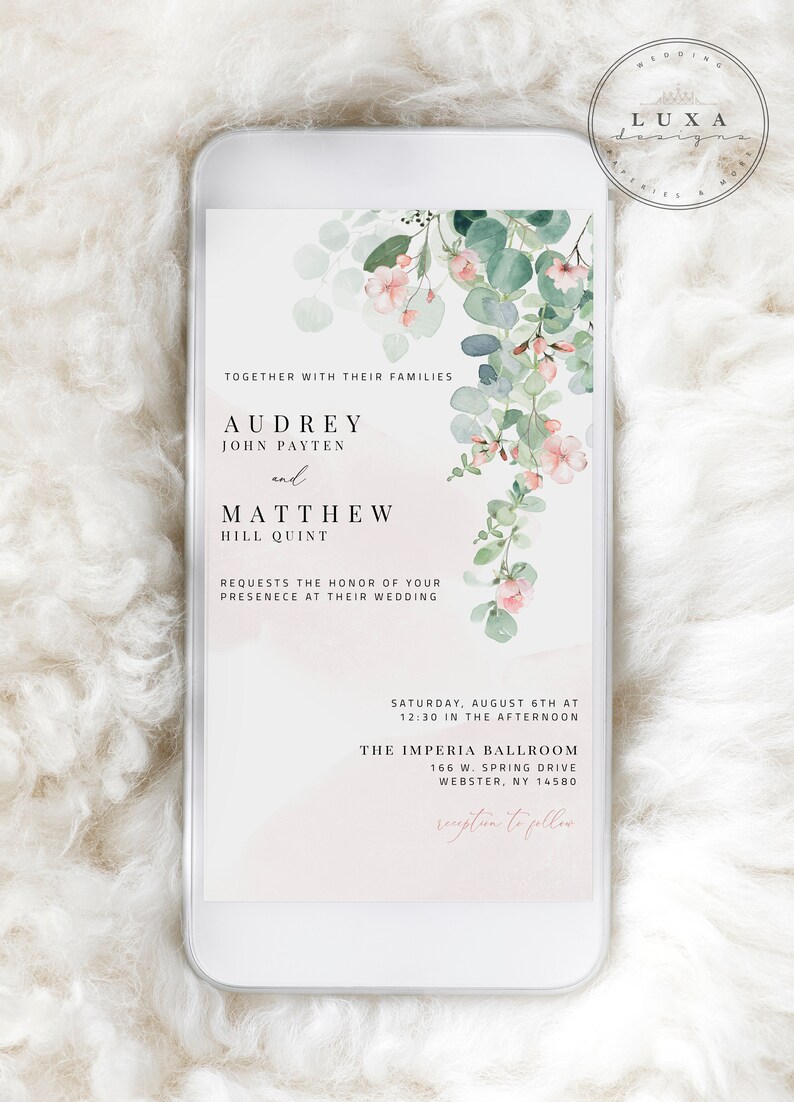 YUNA Wedding Electronic Invitation Greenery Text Invitation Etsy