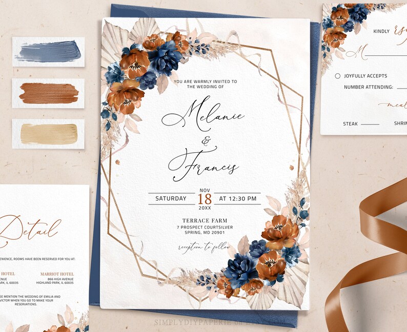 Terracotta Wedding Invitation Rust Wedding Template Download Etsy