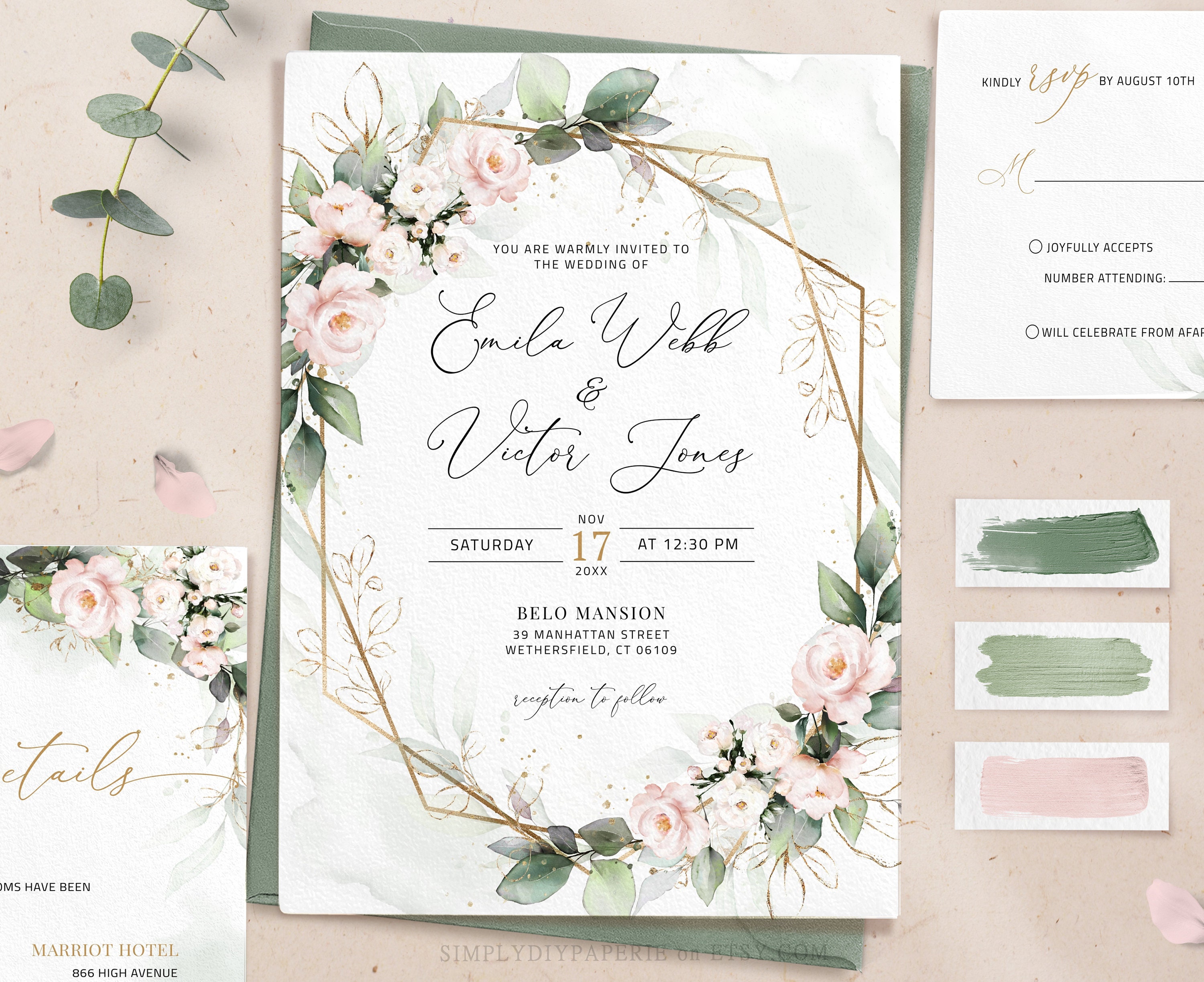 Paper & Party Supplies Templates Elegant Bohemian Blush Floral Wedding