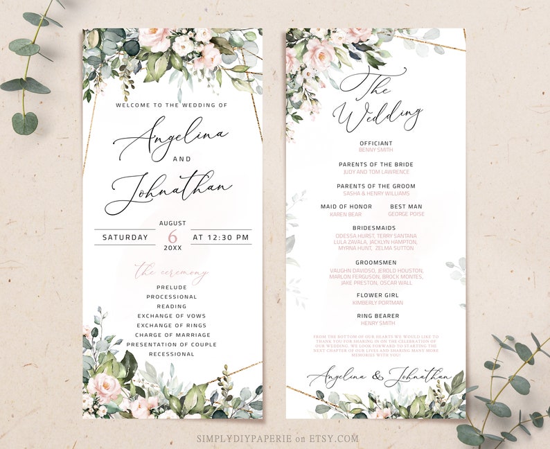 Blush pink floral invitation wedding template set invitation with rsvp wedding bundle template download elegant floral Invitation LILIA