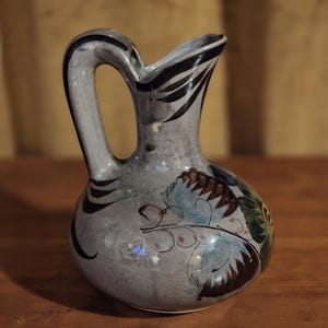 Ceramic Pitcher Hand Painted in Mexico Floral Pattern