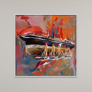 Old Ship Painting Vintage Sailing Ship Art, Charles W. Morgan Whale ship Canvas Print, Sailboat Modern Coastal Art