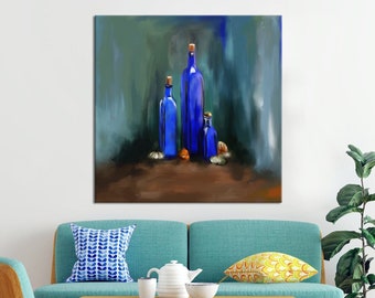 Wine Bottle Painting Original Still Life Art, Wine Lovers Gift, Traditional Still Life Oil Painting Canvas Prints