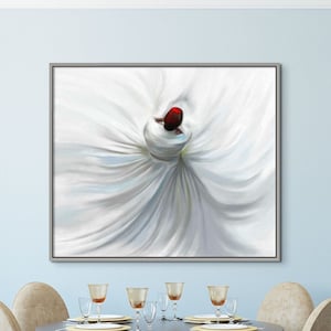 Whirling Dervish Oil Painting Original Sufi Wall Art, Spiritual Modern Islamic Wall Art, Turkish Sufism Handmade Canvas