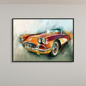 Classic Car Art Old Retro Car Painting, Vintage Car Canvas Print, Sports Room Large Wall Art, Nursery Decor