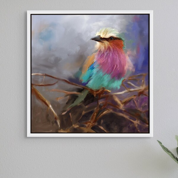 Lilac Roller Art Lilac Breasted Bird Painting, African Rainbow Bird Wall Hanging, European Roller, Audubon Gift