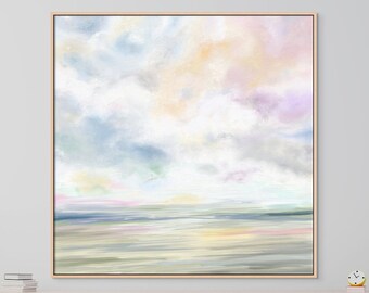 Rainbow Color Cloud Painting, Pastel Color Minimalistic Calm Wall Art, Clouds Artwork Canvas Print, Skyscape Wall Decor