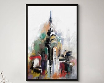 Chrysler Building Art New York Painting, New York City Print, Skyline Oil Painting Canvas Print, USA Travel Gift