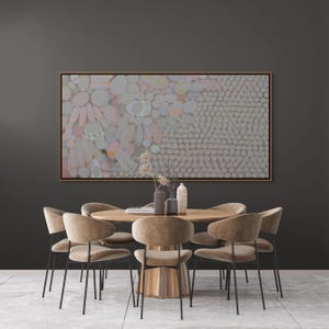 Mushroom Taupe Abstract Panoramic Wall Art, Horizontal Organic Geometric Canvas, Earthy Pastel Framed Print