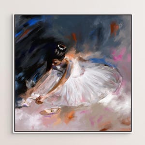 Ballerina Wall Art White Ballet Canvas Print, Ballerina Painting Ballet Gift, Dance Studio Art, Figurative Oil Painting Print