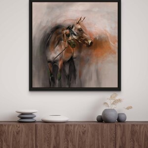 Arabian Brown Horse Artwork, Equestrian Art Painting, Middle East Canvas Print, Two Horses Portraits, Arab Wall Art image 2