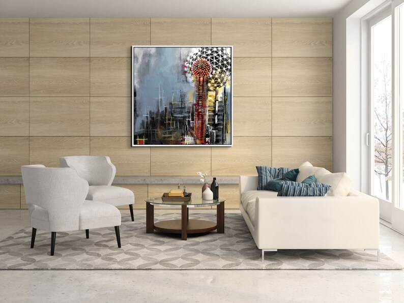 Downtown Dallas Skyline Painting Reunion Tower Art Dallas Etsy
