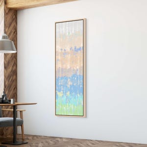 Minimalist Abstract Coastal Landscape, Beige Tall Narrow Wall Art, Large Vertical Soft Color Print, Framed Airy Calming Decor