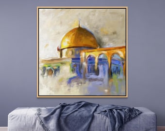 Dome of the Rock Islamic Art Print, Al Aqsa Mosque Painting Canvas, Jerusalem Middle East Wall Decor
