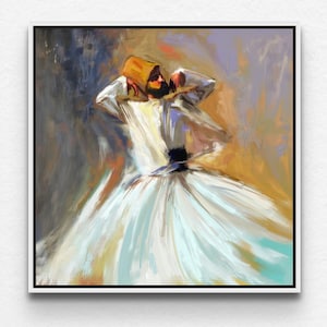Mevlana Rumi Whirling Dervish Painting, Sufi Art Framed Islamic Canvas Print, Spiritual Turkish Wall Art, Sufism Islamic Gifts