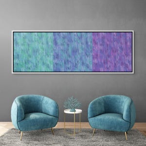 Large Thin Narrow Textured Painting, Abstract Panoramic Wall Art, Soft Pastel Big Canvas Print, Cool Contemporary Decor