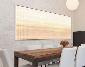 Large Mid Century Modern Wall Art, Coral Sunset Horizon Canvas, Linear Panoramic Landscape Print, Warm Tone Decor
