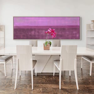 Fuchsia Pink Purple Linear Abstract Canvas, Modern Luxury Thin Stripe Wall Art, Minimalist Color Field Painting