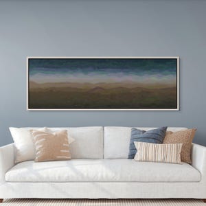 Large Horizontal Mountain Landscape, Desert Night Wide Wall Art, Teal Brown Framed Panoramic Canvas