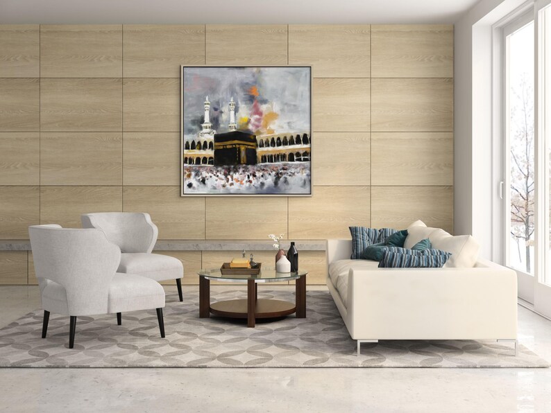 Holy Kaaba Wall Art, Islamic Masjid al-Haram Canvas Print, Mecca Architecture Painting Decor immagine 14
