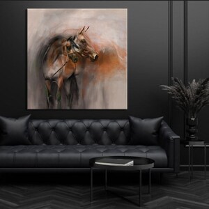 Arabian Brown Horse Artwork, Equestrian Art Painting, Middle East Canvas Print, Two Horses Portraits, Arab Wall Art image 5