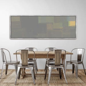 Mid Century Modern Minimalist Wall Art, Wide Abstract Large Framed Canvas, Muted Taupe Horizontal Print, Simple Decor
