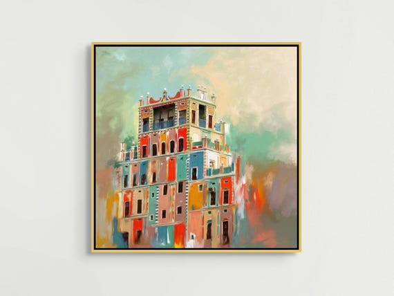 Vibrant Middle Eastern Art Yemen Painting, Arab Wall Art Oriental Architecture Canvas Prints, Historic Monument Yemeni Decor